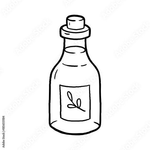 Bottle of olive oil. Hand drawn illustration in line style.