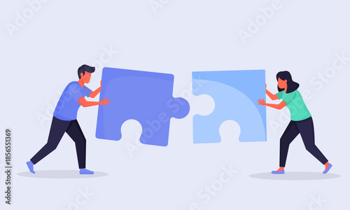 Teamwork and Collaboration Solving Business Puzzles Vector Model Design