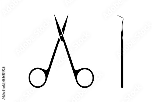 Surgical Scissors and Dental Instrument Icon. isolated on white background