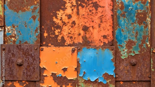 Colorful, Rusted Metal Panels: Abstract Texture and Background
