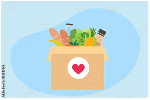 Food donation concept, social care, volunteering, support for people vector illustration