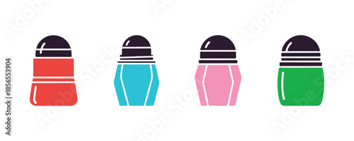 isolated colorful roll-on deodorant icons outlined on a white background
