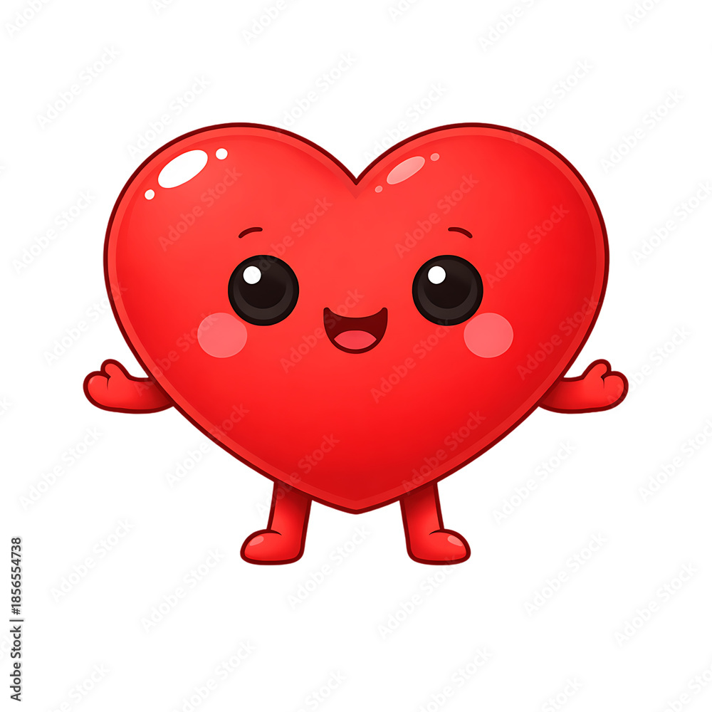 Fototapeta premium Cute and cheerful red heart character with a smiling face and open arms