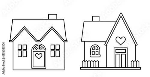 Valentine Love Shack House outline set.
sweet home coloring drawing with template.