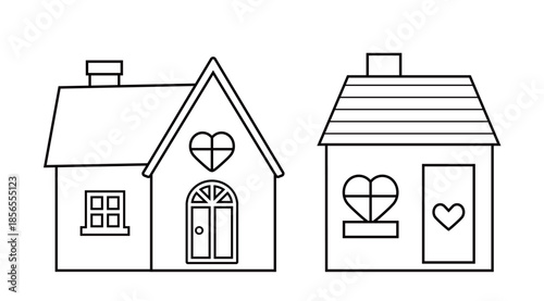 Valentine Love Shack House outline set.
sweet home coloring drawing with template.