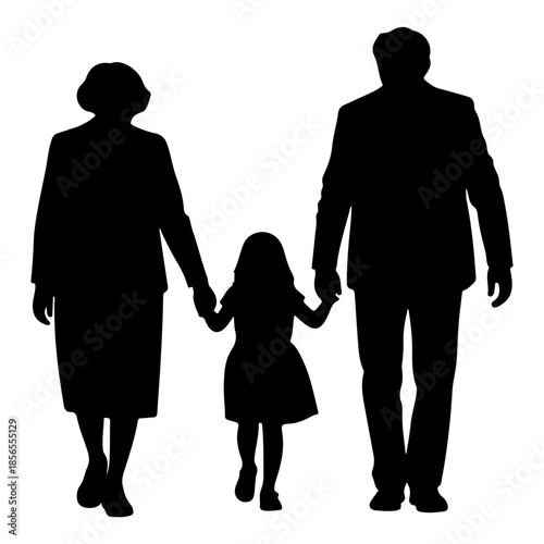 grandparents walking with granddaughter black silhouette