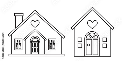 Valentine Love Shack House outline set.
sweet home coloring drawing with template.