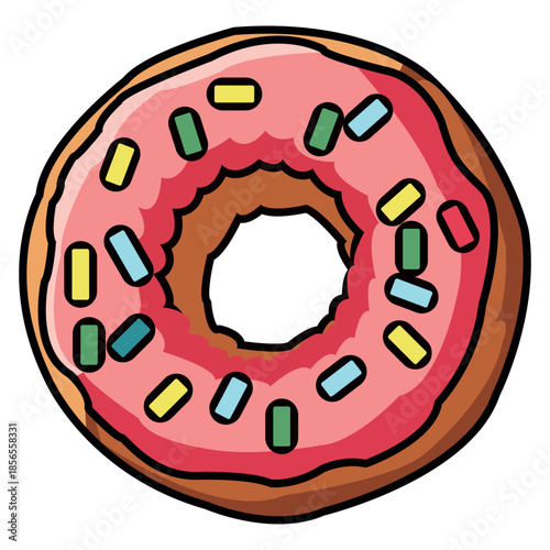 Delicious Pink Frosted Donut with Colorful Sprinkles - Sweet Treat for All Ages