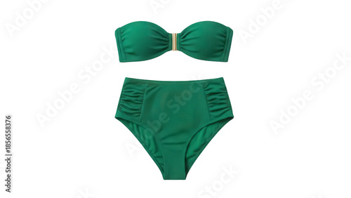 Obraz na plátne Isolated emerald green swimsuit featuring high-waisted bottoms and a strapless b