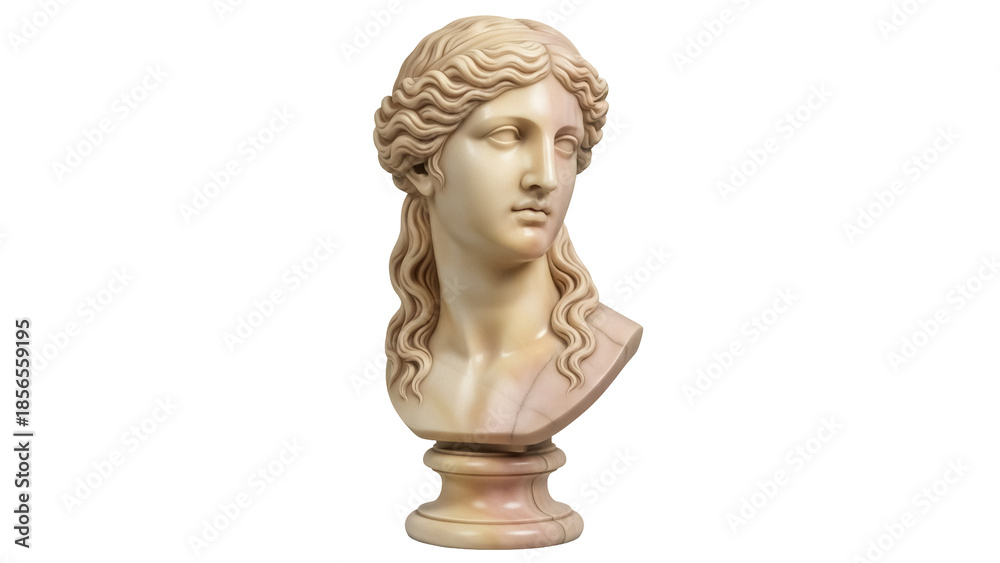 Obraz premium Isolated bust sculpture of a woman, Greek or Roman, classical marble, stone art piece