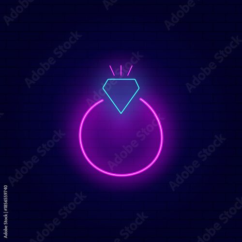 Neon glossy ring with diamond vector icon