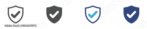 Shield Checkmark Icon Set, Secure Approval and Trusted Protection Symbols Collection, Vector Illustration