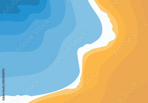 Seascape, realistic seascape with waves and sand, seaside vacation concept. Vector, designer illustration, web banner, vector.