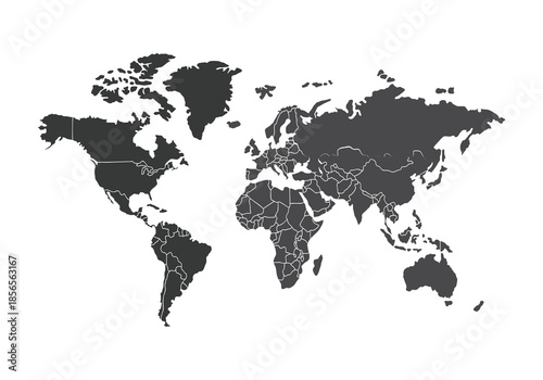 Grey scale vector world map on white background