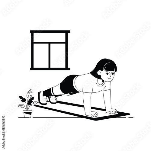 Trendy glyph vector illustration of a woman doing push ups for strength