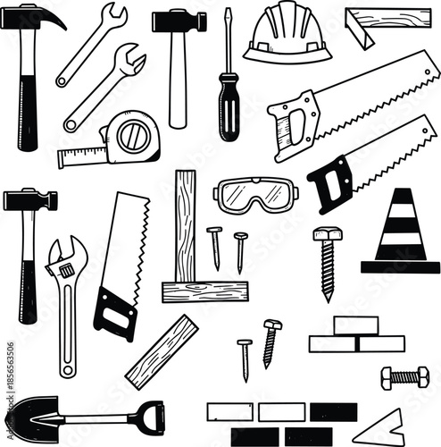 Construction tools and equipment illustration