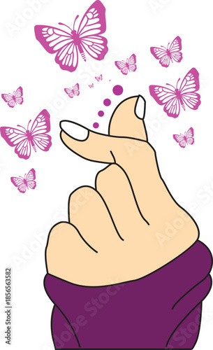 Finger Heart Gesture with Butterflies in Vector and PNG Formats
