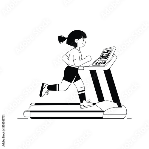 Glyph vector illustration of a woman running on treadmill for cardio and endurance training