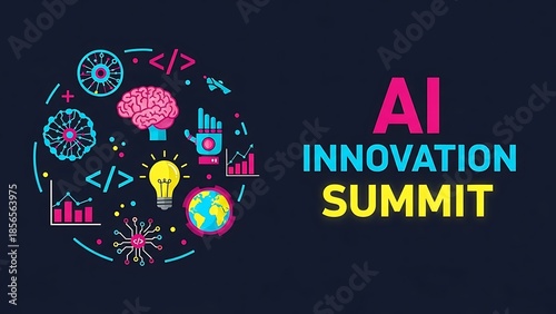 Vibrant AI Innovation Summit graphic with brain and lightbulb
