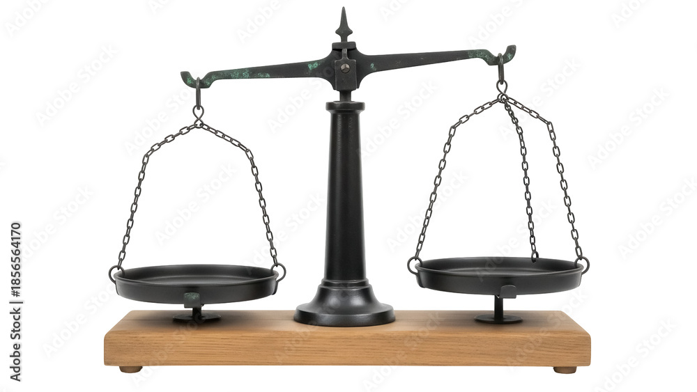 Αυτοκόλλητο Isolated vintage brass scale of justice balance, courtroom judgement scales isol