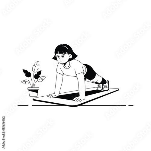 A captivating illustration of a woman doing plank exercise