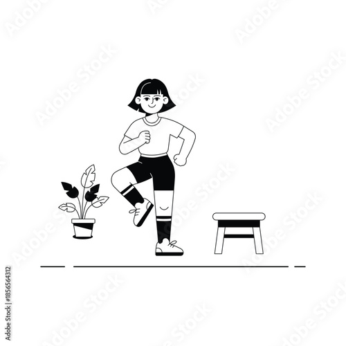 A premium glyph illustration of a woman performing step cardio exercise