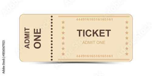 Vintage style admit one event ticket illustration for show, concert, movie entry on white background