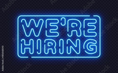 Blue neon were hiring sign in clean vector style, ideal for recruitment campaigns and office visuals. Bright glow draws attention instantly.