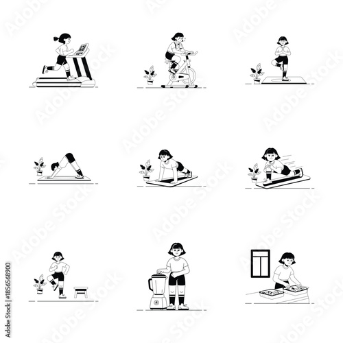 Grab this set of healthy lifestyle and activities glyph illustrations in trendy style