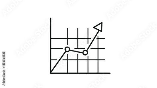 Simple black line graph icon illustrates upward trend and analytics data progression over time
