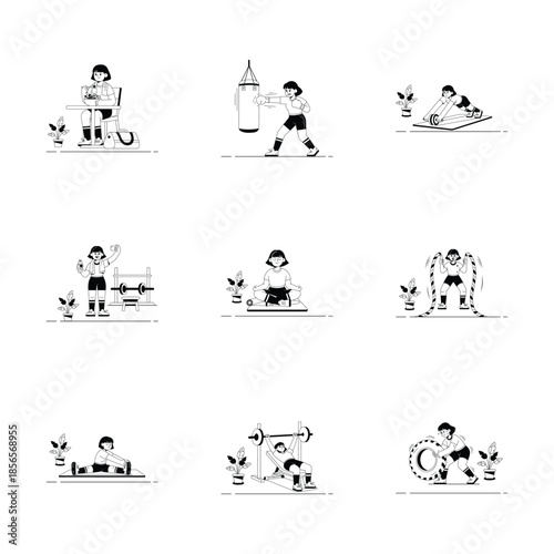 A captivating fitness and workout training glyph style illustration, editable vectors