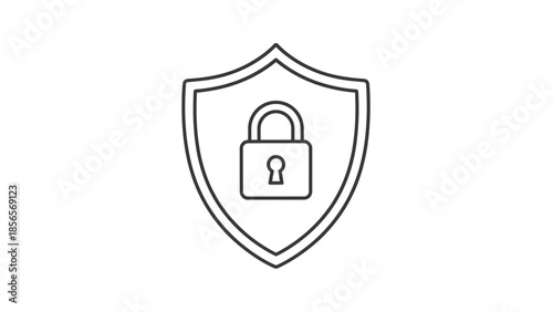 Simple line art icon depicting a shield with a padlock symbolizing security protection and digital privacy concepts