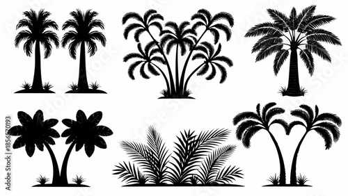 Collection of tropical palm tree silhouettes for design