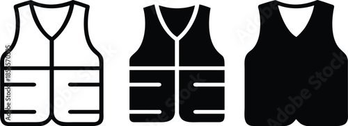 Collection of Professional Workwear Utility Vest and Safety Apparel Vector Silhouette and Pictogram Icon Set.eps