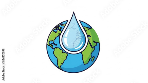 Globe with water drop icon, earth conservation symbol, environmental protection illustration, save the planet concept, water conservation awareness