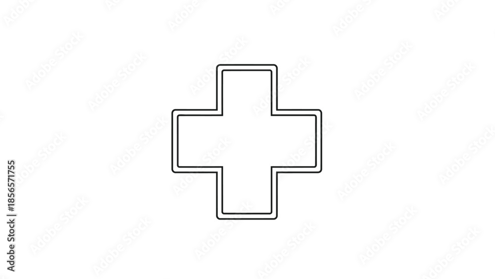 Fototapeta premium Simple outline of a thick medical or first aid cross icon on a white background