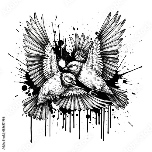 grunge skull with wings