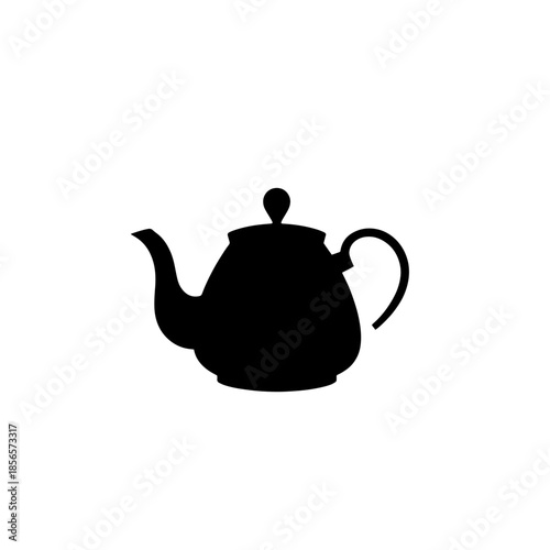 A simple black silhouette illustration of a teapot with a handle and spout on a white background.