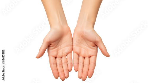 Isolated hands with open palms in a gesture of giving, offering, or receiving something