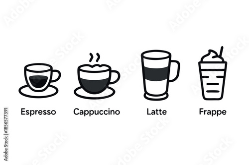 Coffee Drink Icons Set Espresso Cappuccino Latte Frappe