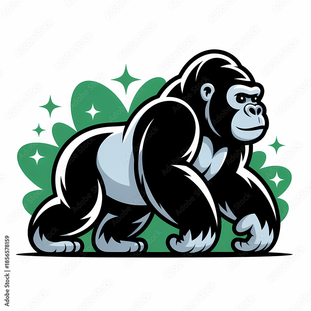 Fototapeta premium Stylized Cartoon Gorilla Illustration Wallpaper with Copy Space, Perfect for Modern Wildlife Designs and Animal Themed Projects