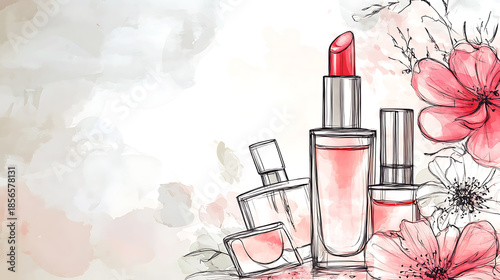 A cute cosmetic-themed background, perfect for use as a decorative backdrop or wallpaper.