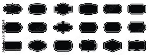 Vintage solid black frames. Retro solid ornate labels, borders for packaging, wedding invitation, branding and certificate, menu and photo decoration. Simple rectangle art deco border frame.
