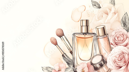 A cute cosmetic-themed background, perfect for use as a decorative backdrop or wallpaper.