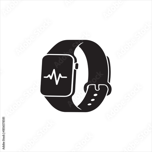  Silhouette smartwatch with heartbeat rate app isolated vector illustration