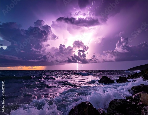 Intense purple storm over a turbulent ocean