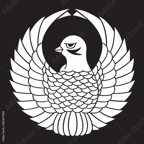 日本の伝統的な家紋「雀」のイラストです