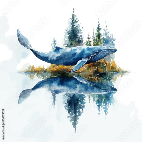 Whale Gliding Smoothly, vector clipart in watercolor with smooth gradients, isolated on a white background.