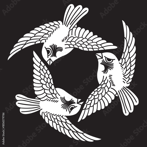 日本の伝統的な家紋「雀」のイラストです