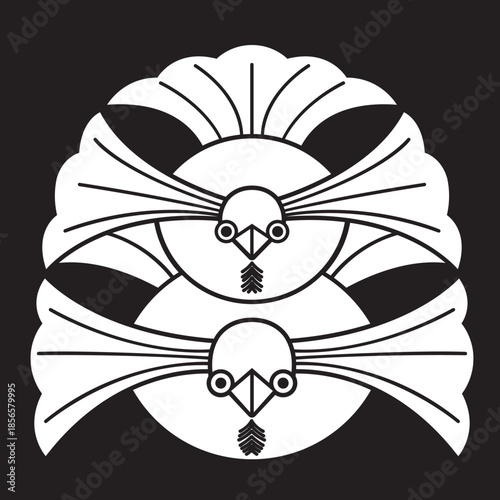 日本の伝統的な家紋「雀」のイラストです